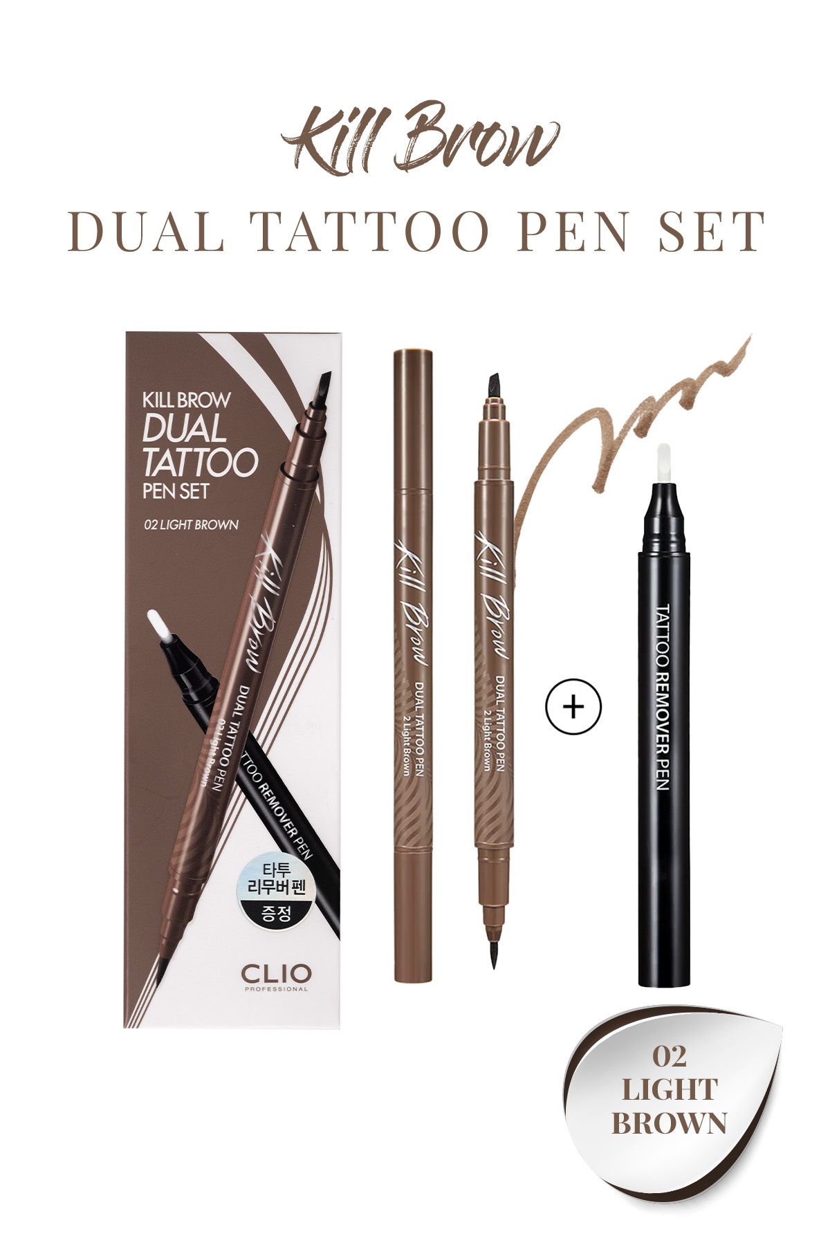 CLIO Yarı Kalıcı Kaş ve Makyaj Düzeltici Kalem Seti Clio Kill Brow Dual Tattoo Pen Set (02 Light Brown) 6746
