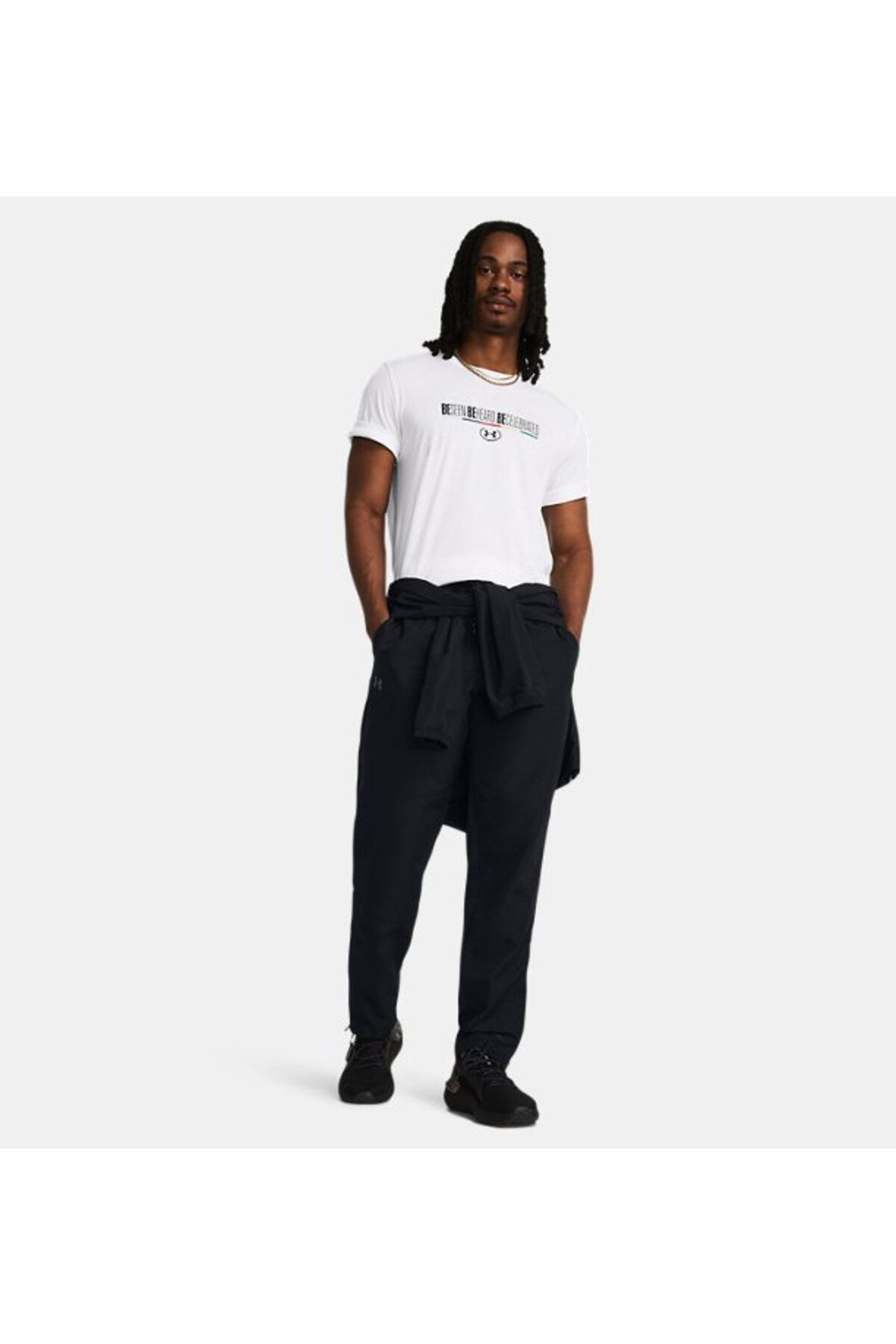 تی شرت ورزشی سفید مردانه آستین کوتاه تاریخ سیاه و UA در سال 100 Under Armour