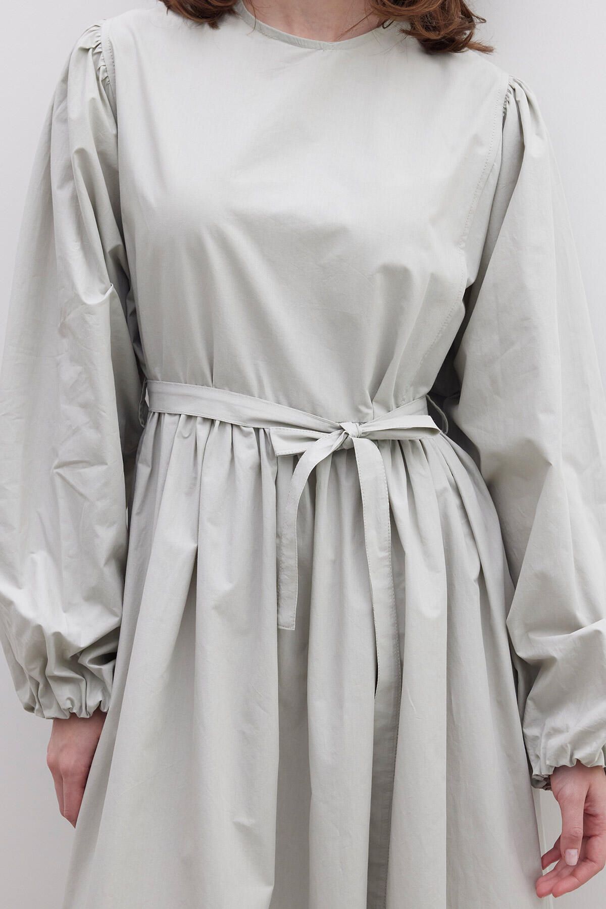 Manuka-Green Premium Poplin Gathered Dress 4