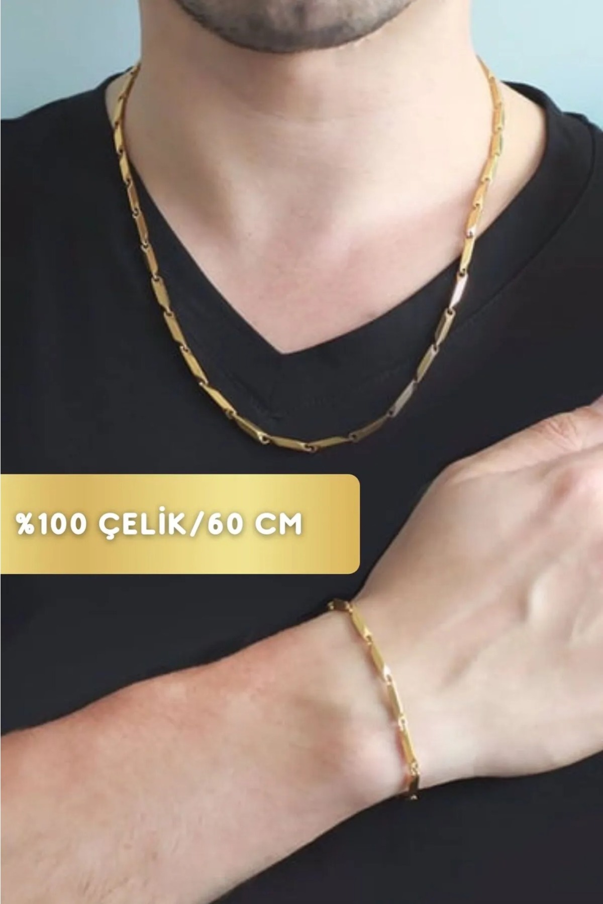 Küp Üçgen Model 1.sınıf Paslanmaz Kararmaz Çelik Üzeri Altın Kaplama Kolye Ve Bileklik Set