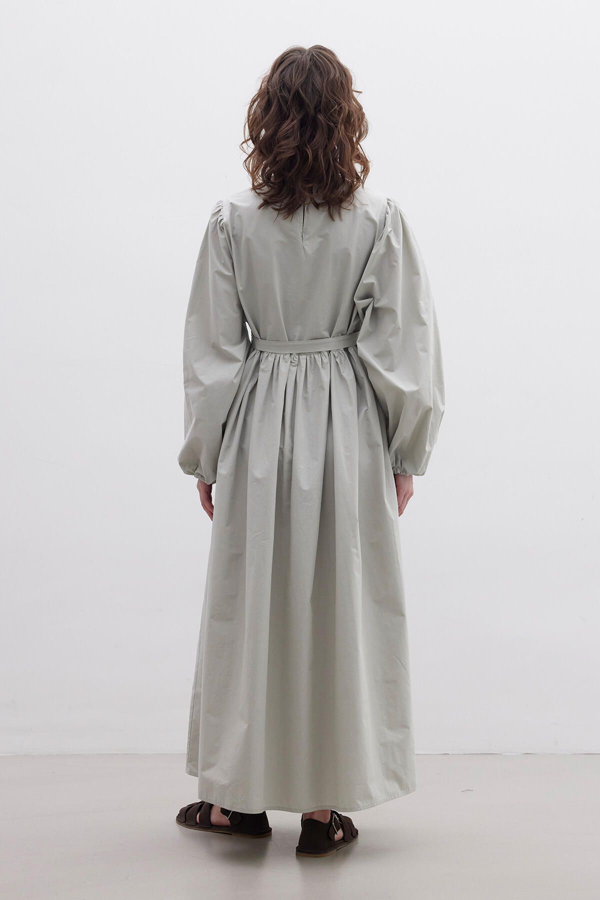 Manuka-Green Premium Poplin Gathered Dress 6