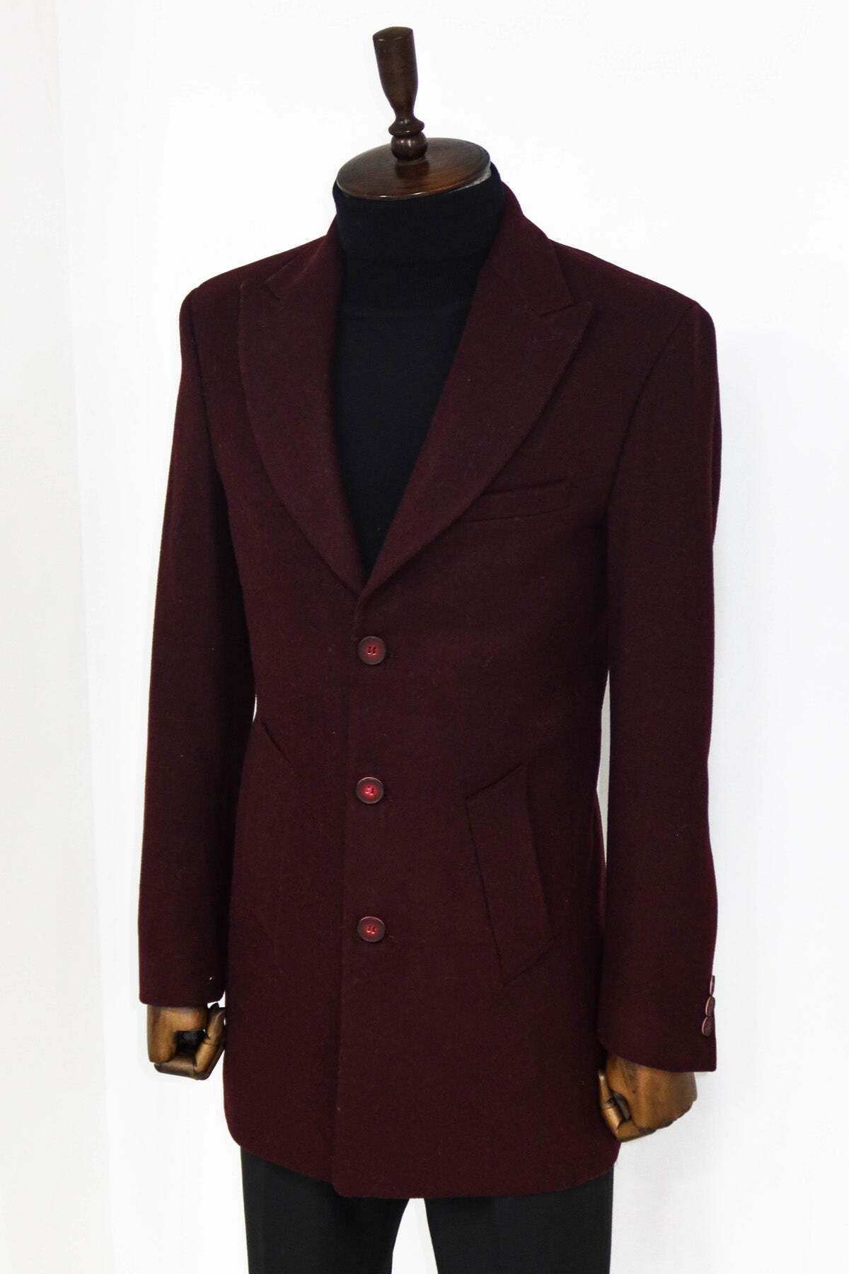 مانتو مردانه پشمی یقه گشاد Claret Red - Wessi — زرشکی KP-3125-808046 — تصویر 3 از 4