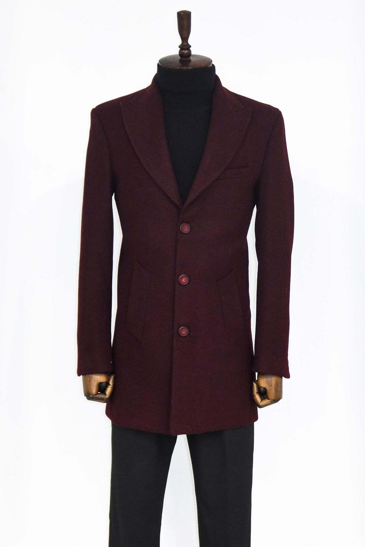 مانتو مردانه پشمی یقه گشاد Claret Red - Wessi — زرشکی KP-3125-808046 — تصویر 2 از 4