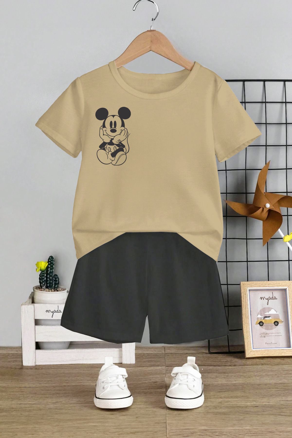 MYADA Set Copii Cu Imprimeu Miki - Decolteu, Pantaloni Scurți Elastici, Set De 2 10045 Unisex - 5–6 years