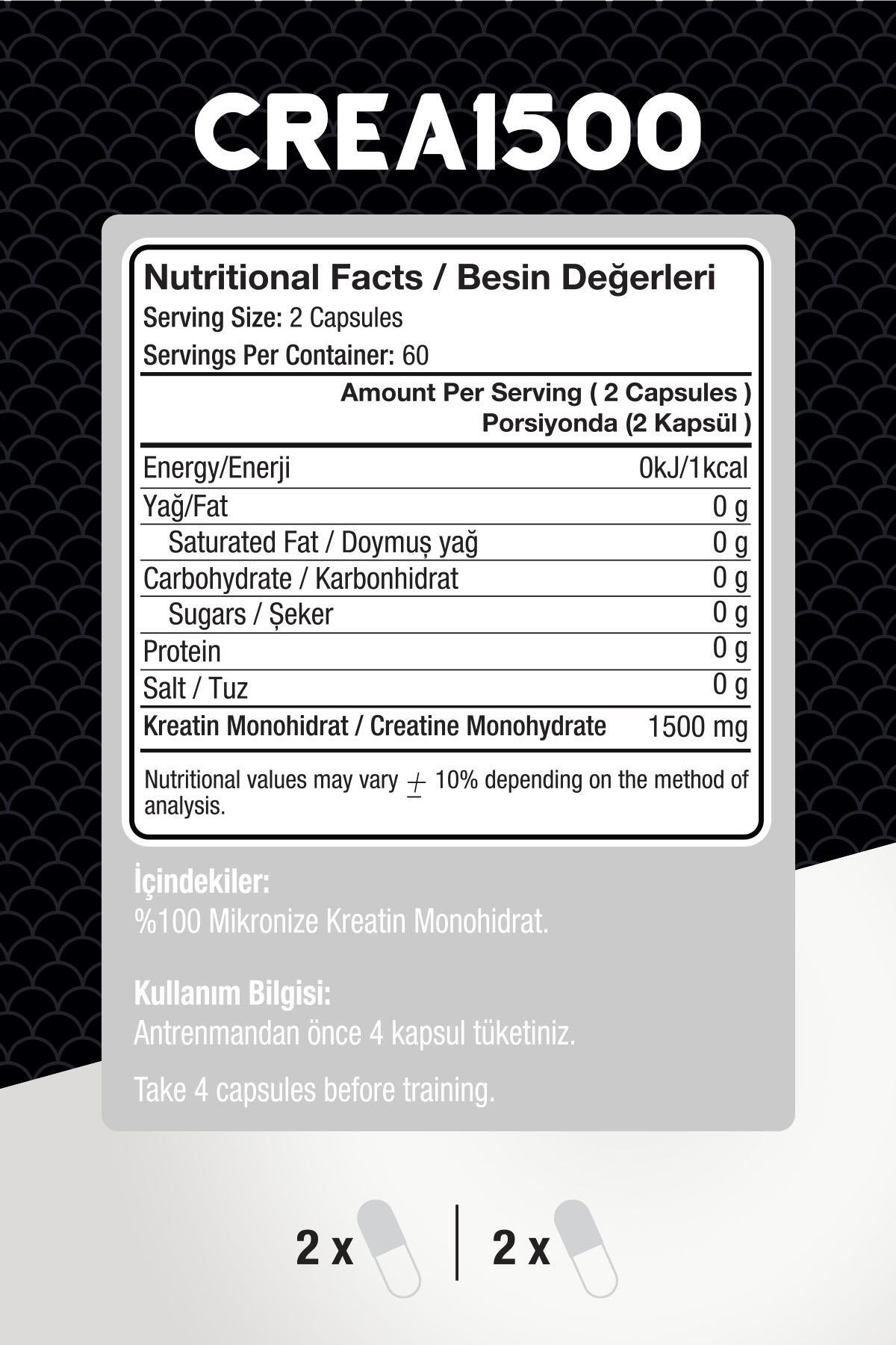 Crea1500 Kreatine Monohydrate 120 Kapsül 4