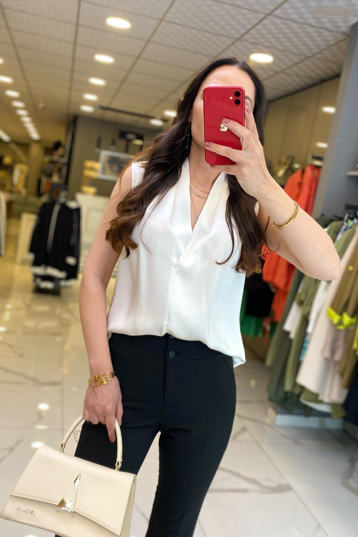 بلوز زنانه لباس آستین صفر EKOL ECRU V YAKA اورجینال Vosse