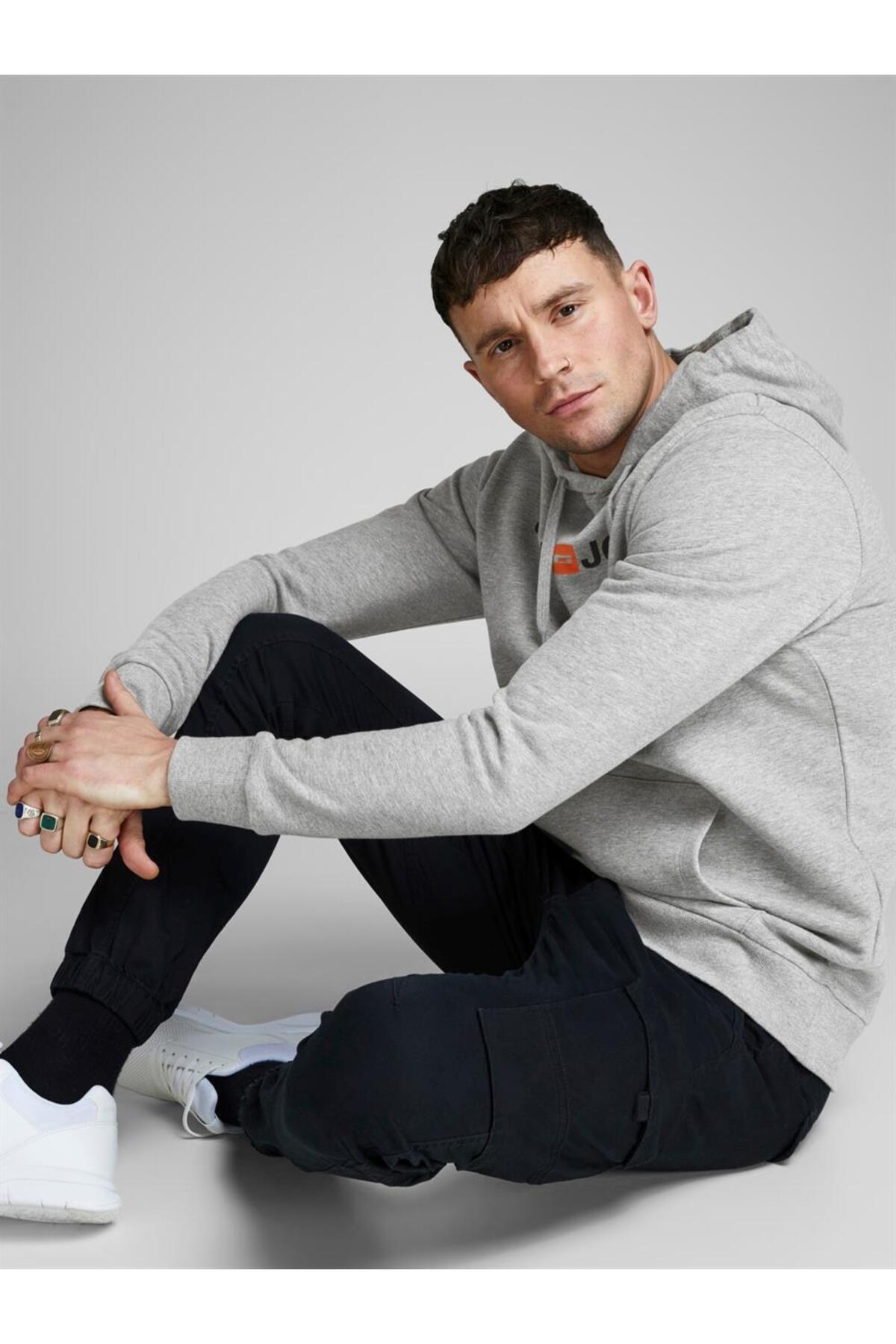 سویشرت مردانه خاکستری جک اند جونز | 12137054-LI اورجینال - تصویر 4