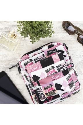 Black Pink Kolaj Desen Bag Cırtlı Dik Çapraz Çanta PAPATYA22
