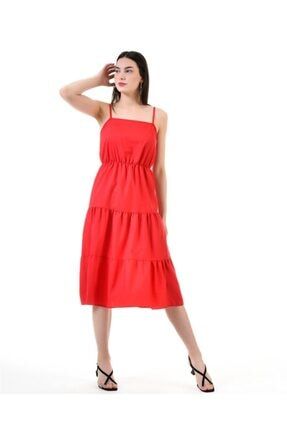 Kadın Kırmızı Askılı Poplin Elbise 1Y8121MD
