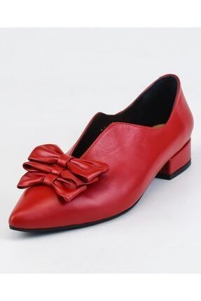 Kadın Hakiki Deri Kırmızı Fiyonk Topuklu Ayakkabı HS-18682