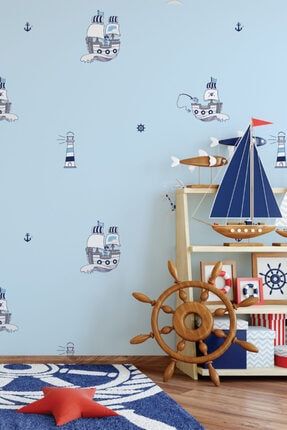 Mavi Korsan Tekne Desenli 422-1 Çocuk Odası Duvar Kağıdı 5 M² 2341