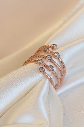 Çapraz Sarmal Model Rose Gold Kaplama Gümüş Yüzük zryzk009319