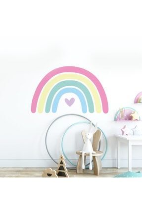 Renkli Gökkuşağı Ve Kalp Çocuk Odası Duvar Sticker BLRDU000082