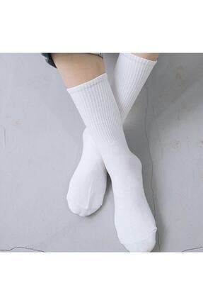 Unisex Beyaz Çizgisiz Pamuklu Kolej Tenis Çorap 6' Lı Dayanıklı Topuk Ve Burun Snzyp1 lc10wçorappi42er101