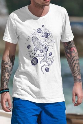 Unisex Derin Uzay Tasarım Baskılı Beyaz T-shirt ARTA139