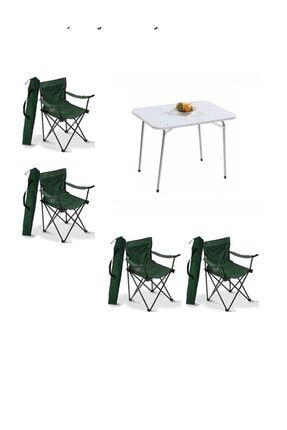 60x80 Katlanır Beyaz Masa+ 4 Adet Yeşil Rejisör Sandalyesi Katlanır, Sandalye Piknik Plaj Sandalyesi MS-YR4-1004 + BEYAZ 60X80