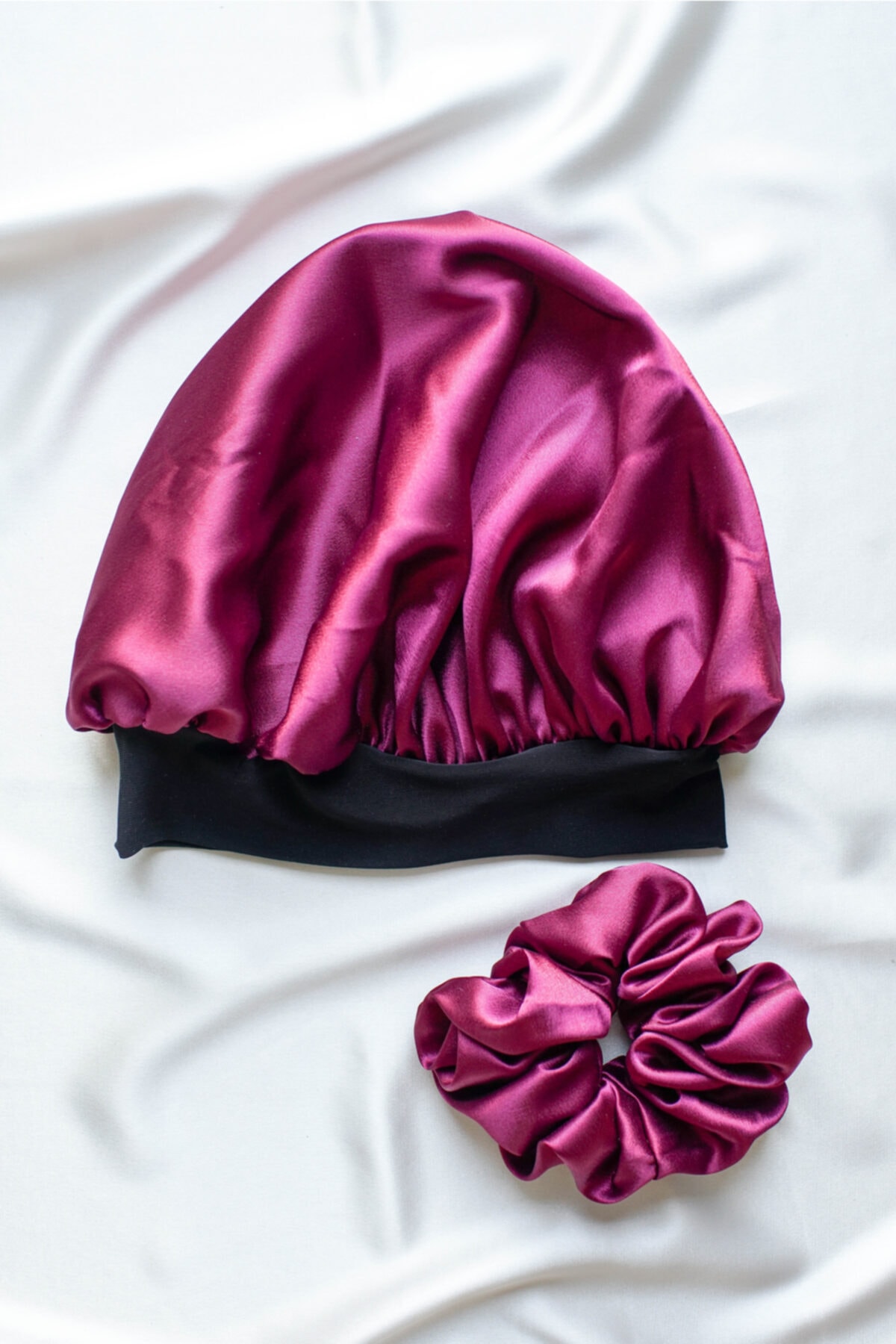 pistore Kıvırcık Saçlılar Için Bordo Saten Bone Ve Toka Seti