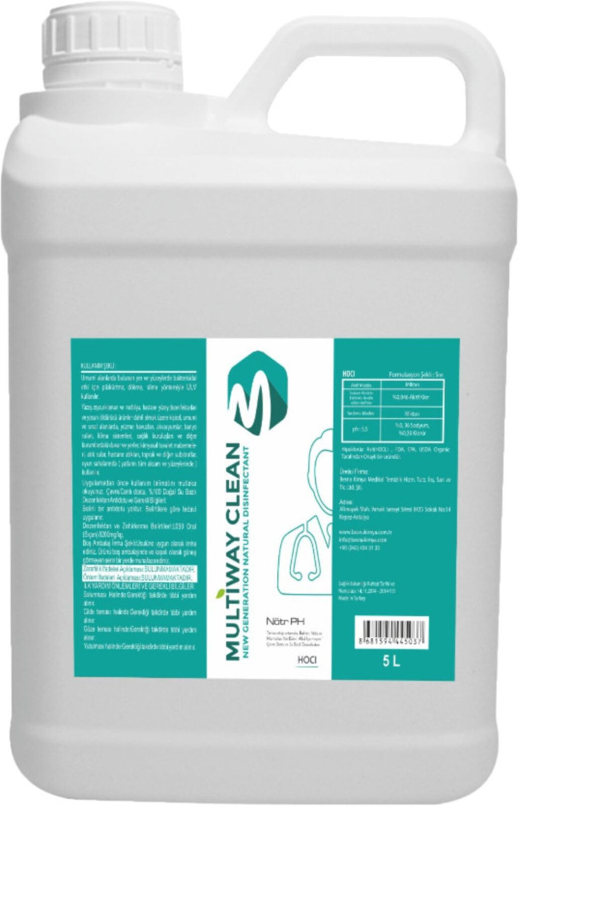 Multiway Clean Ürün Tip 2 Klinik Yer-yüzey Dezenfektanı (turkuaz) 5l