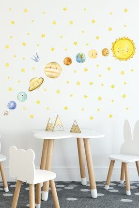 Sevimli Güneş Sistemi Çocuk Odası Duvar Sticker Seti STCKREKSP008