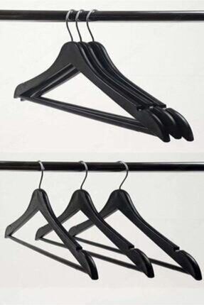 12 Adet Siyah Ahşap Görünümlü Plastik Elbise Askısı CH001