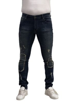 Diz Yama Detaylı Regular Rahat Kesim Uzun Boy Modern Diz Yapmayan Erkek Jeans Kot Pantolon DRKDZQ1000000