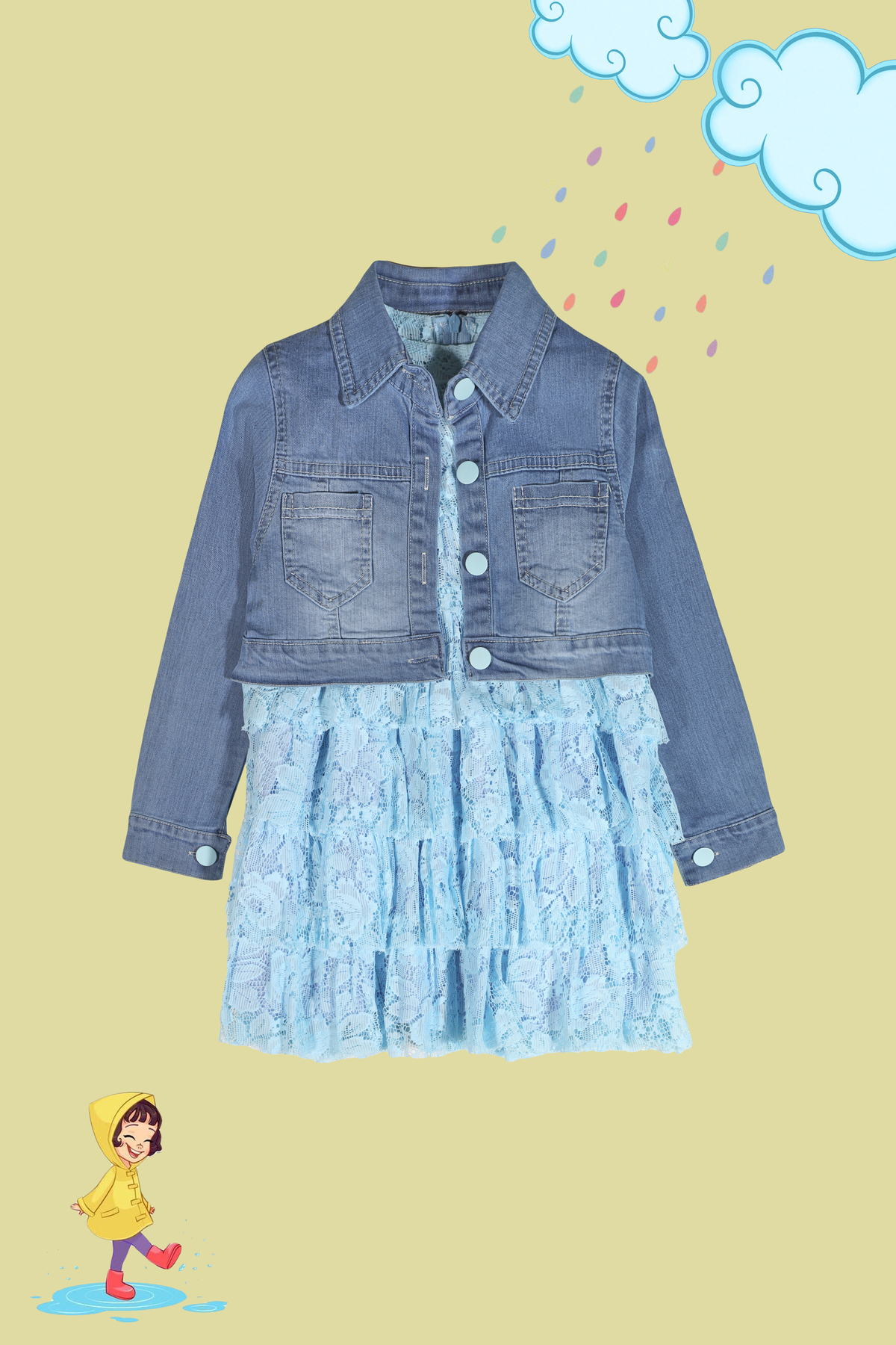 TRENDYOLKIDS-Set de rochii cu volane pentru fete albastre TKDSS24EL00012 2