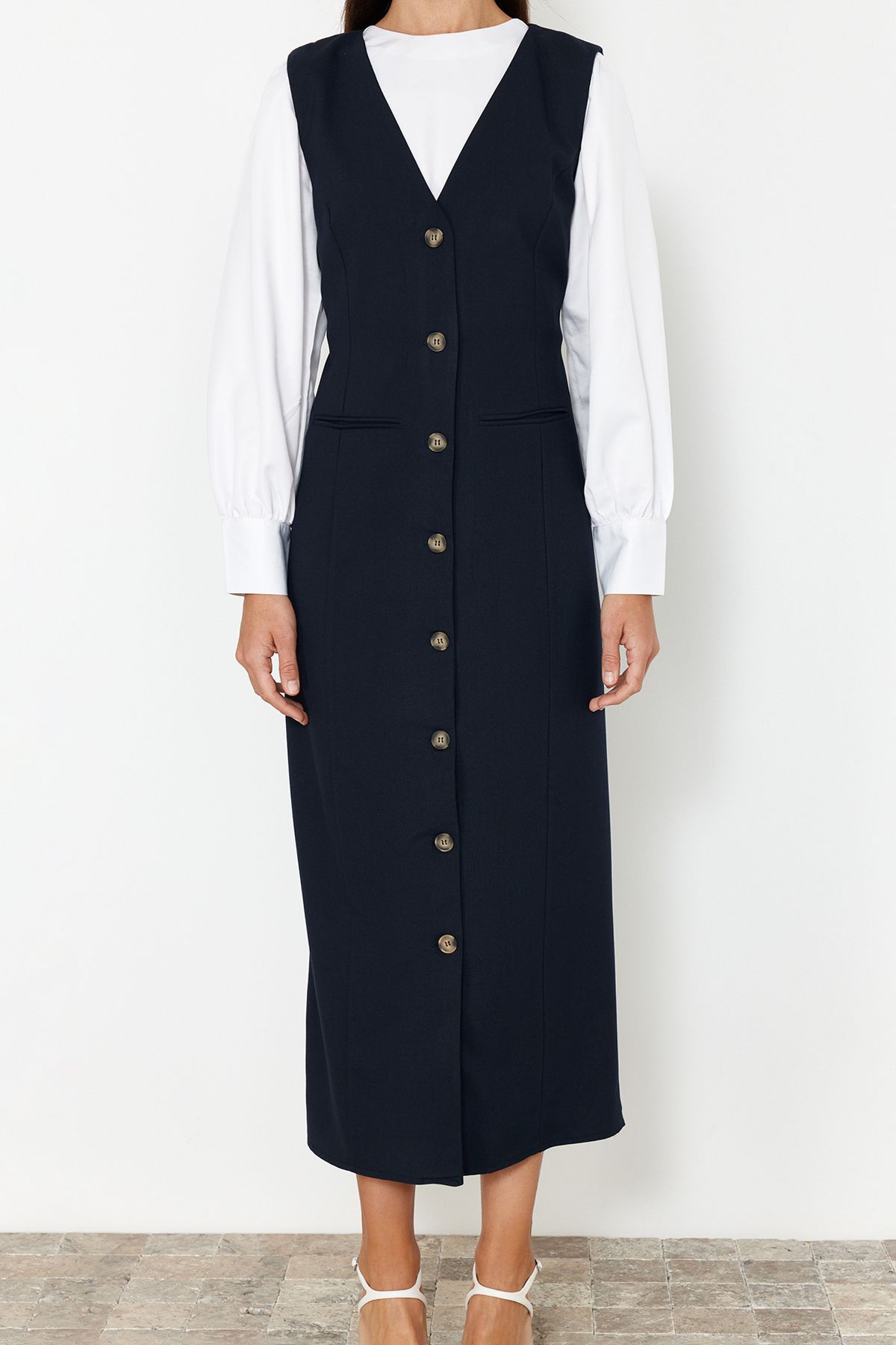 Trendyol Modest-Marineblaues Gilet-Kleid – Webstoff, TCTSS24EB00202 4
