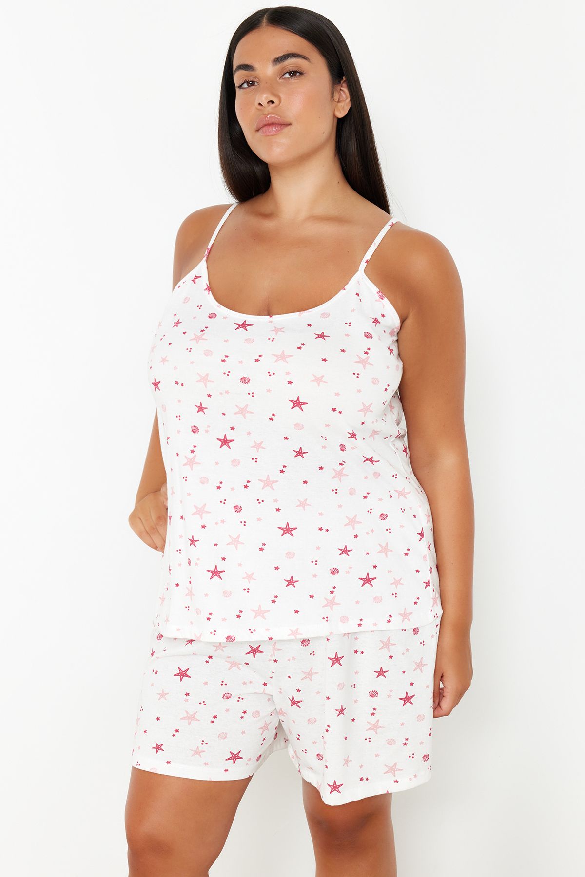 Trendyol Curve-Starfish Patterned Pink Knitted Pajama Set - TBBSS24AI00140 3