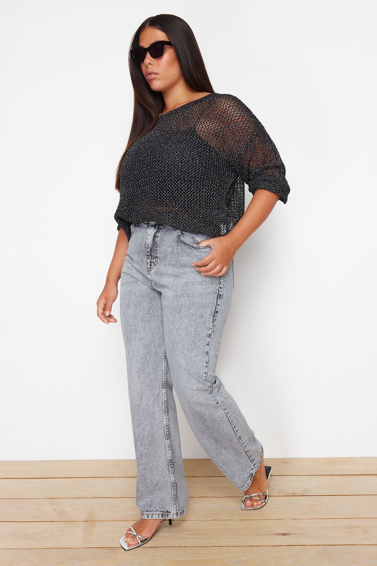 Trendyol Curve-High Waist Gray Long Straight Jeans - TBBSS24CJ00045 2