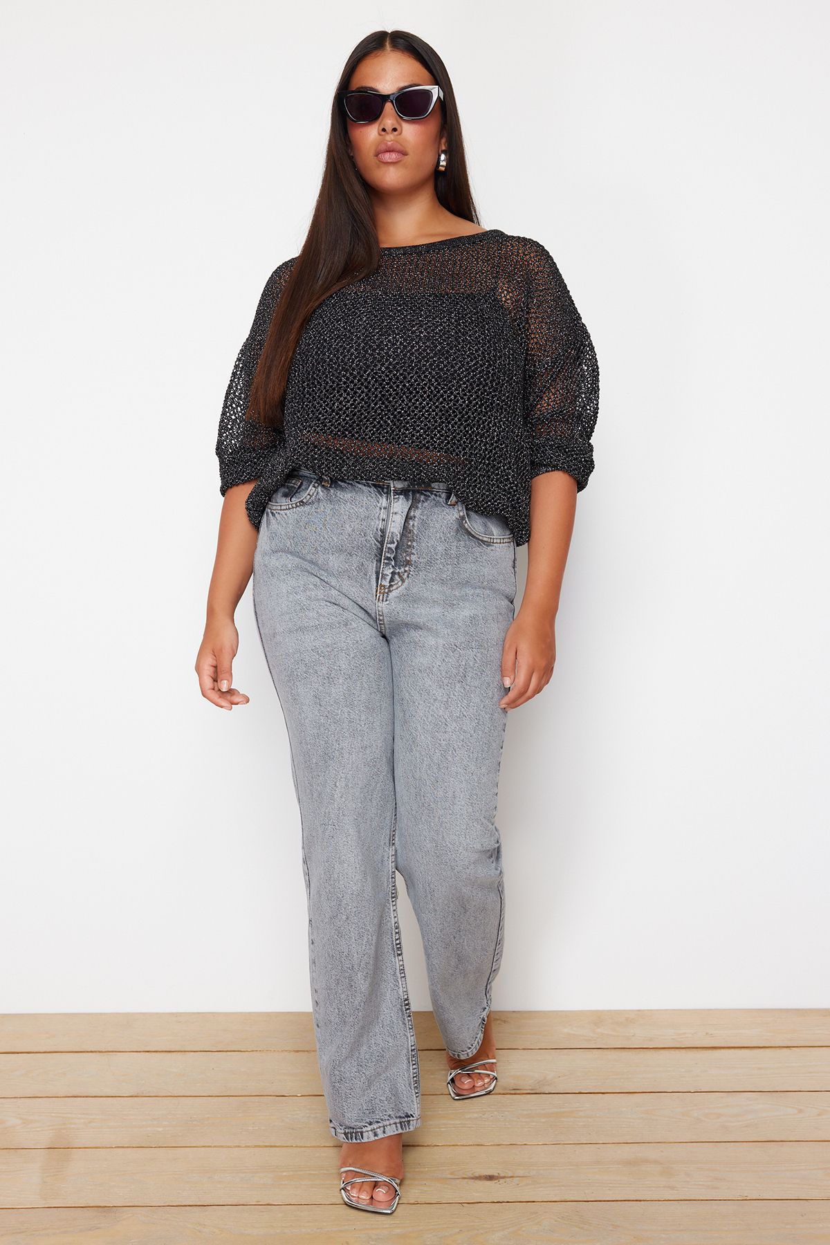 Trendyol Curve-High Waist Gray Long Straight Jeans - TBBSS24CJ00045 1