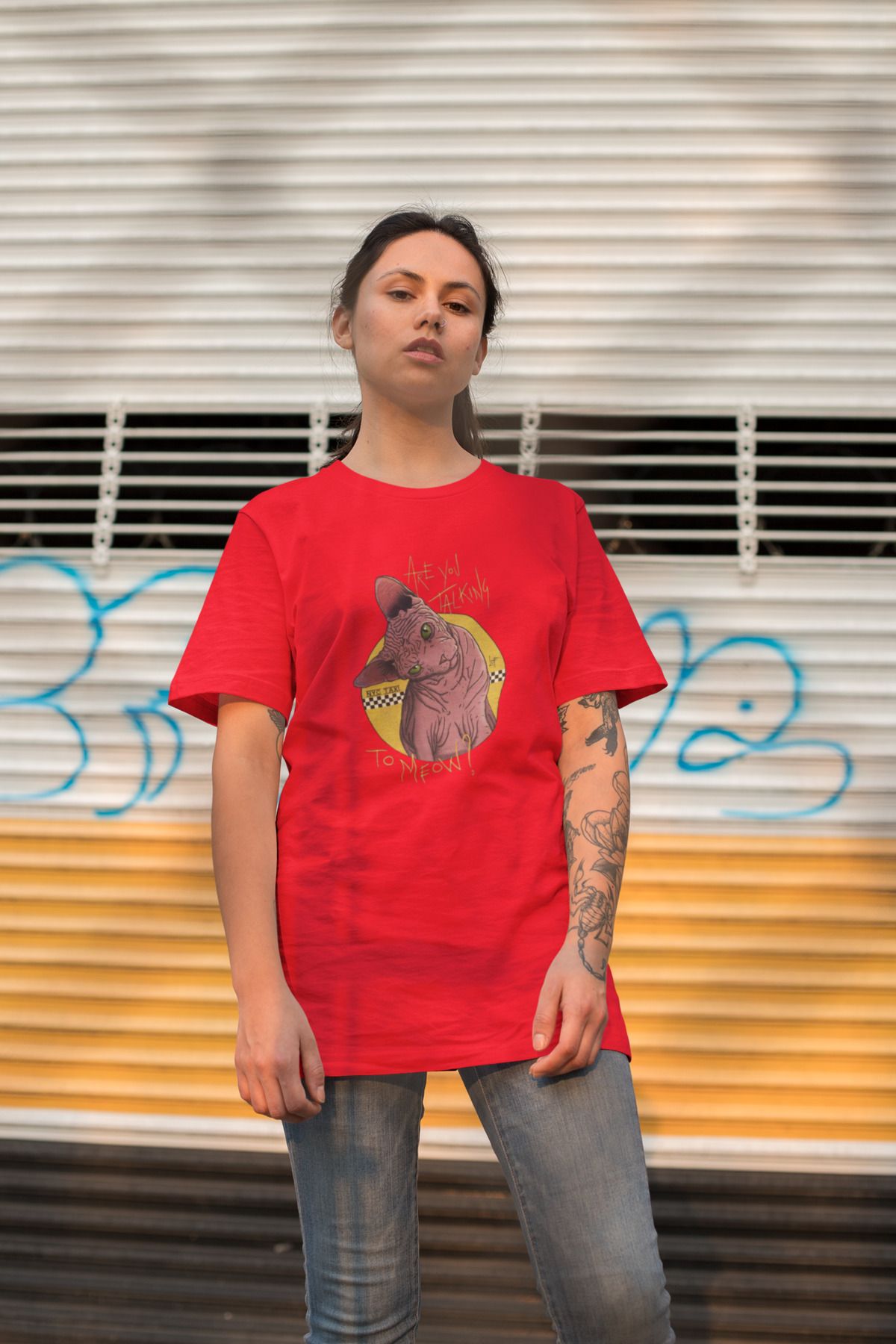 Boi-Unisex Sphinx Cat Printed Oversize T-Shirt - Colorful, Special Design with Cat Pattern 2