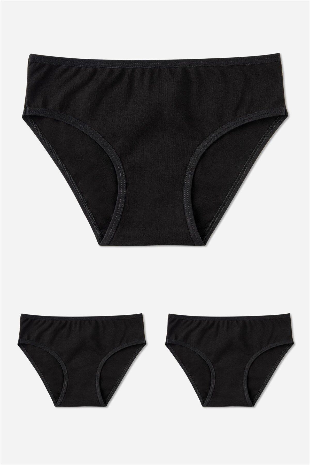 BAYKAR Kız Çocuk Pamuklu Bikini Kesim Düz Basic Külot 3'lü Paket Siyah 5200-3