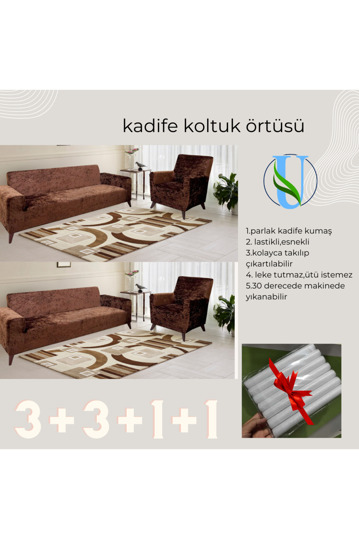 Fit Style Velvet sofa, sofa, sofa bed, sofa cover 3+3+1+1 set