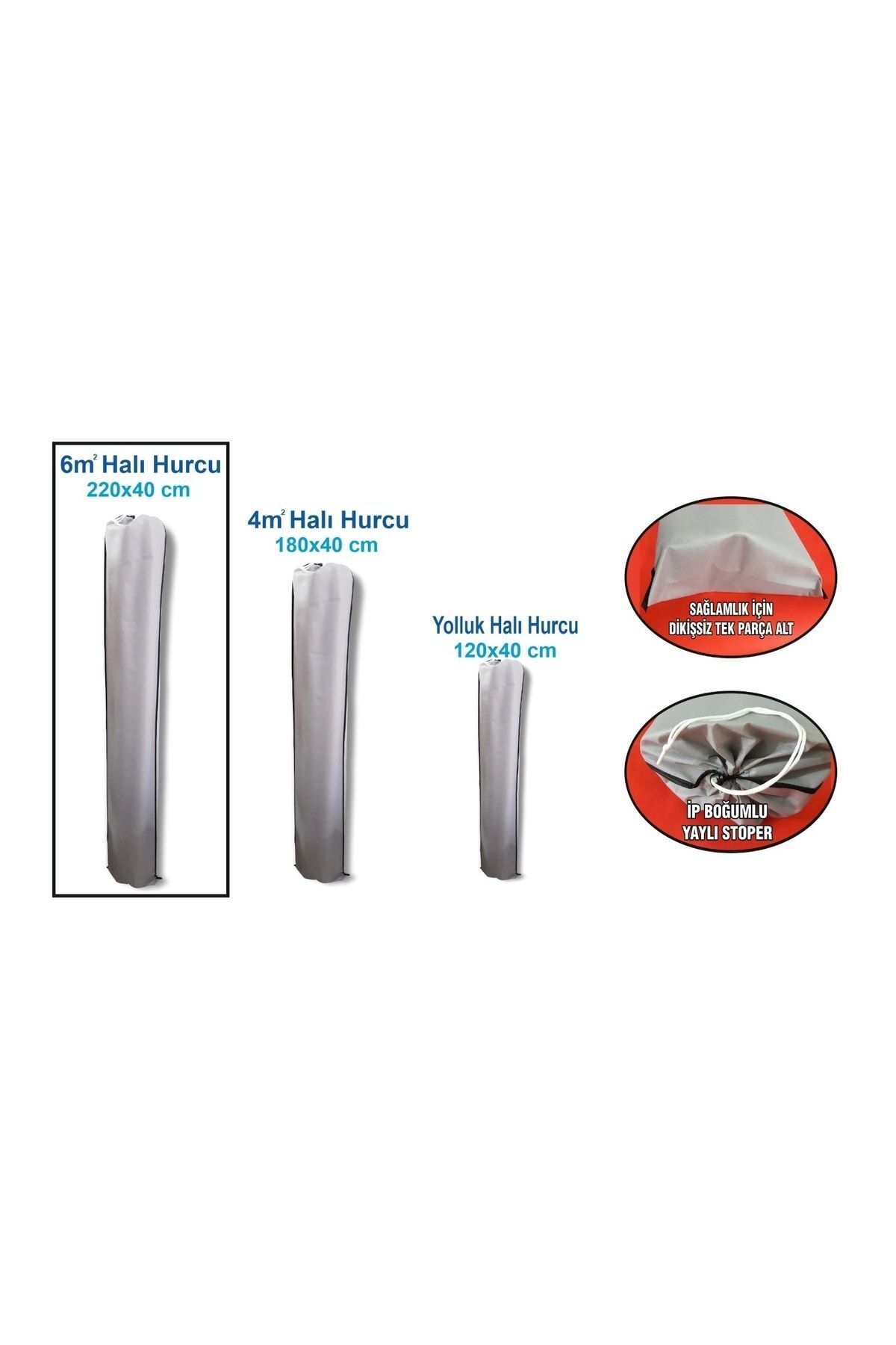 Halı Kılıfı Halı Hurç 6 m² Halı Için 220x40 cm Halı Taşıma Saklama Torbası Gri Renk