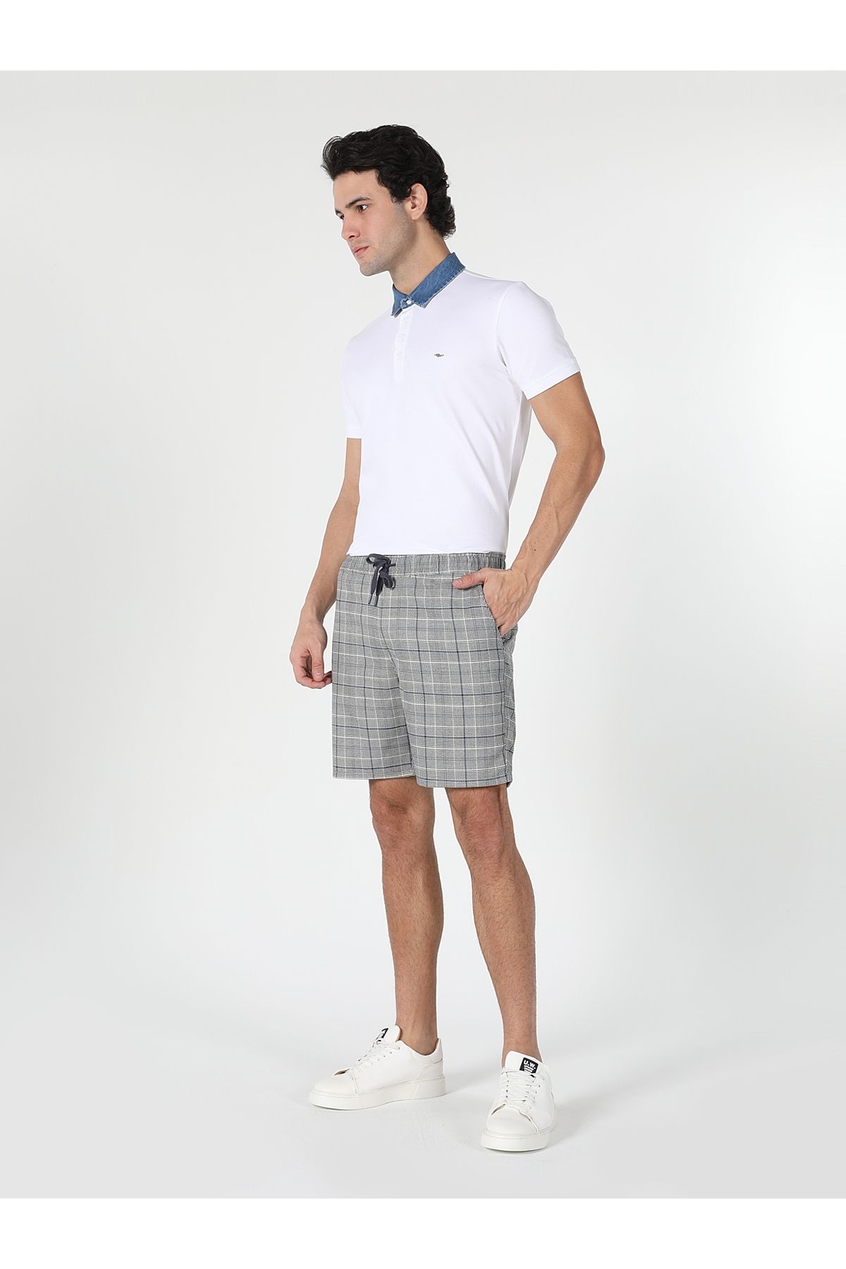 Colin's Pantaloni Scurți Albaștri Pentru Bărbați, Cu Talie Medie, În Carouri Cl 1059544 Masculin - S
