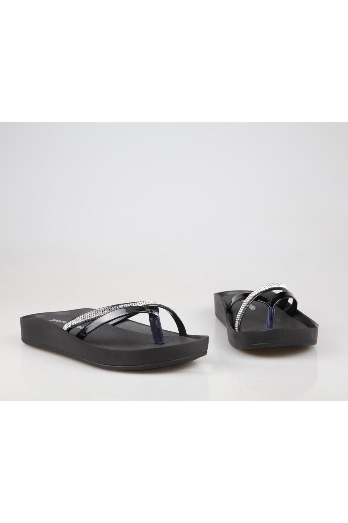 دمپایی Pierre Cardin پیر کاردین زنانه چرم مشکی ارتوپدی PC-6963 اورجینال - تصویر 3