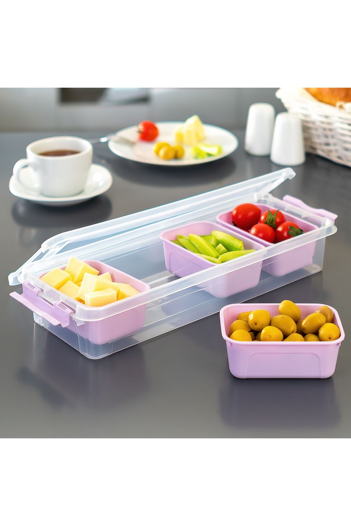 Ecolux-Maxi Luxury 4 Compartment Breakfast Set with Lid - X 3 Pieces - Assorted 3