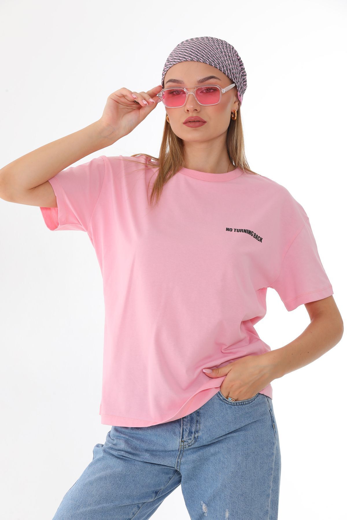 Batı Styling  Bisiklet Yaka Baskılı Kadın T-Shirt - Görsel 2