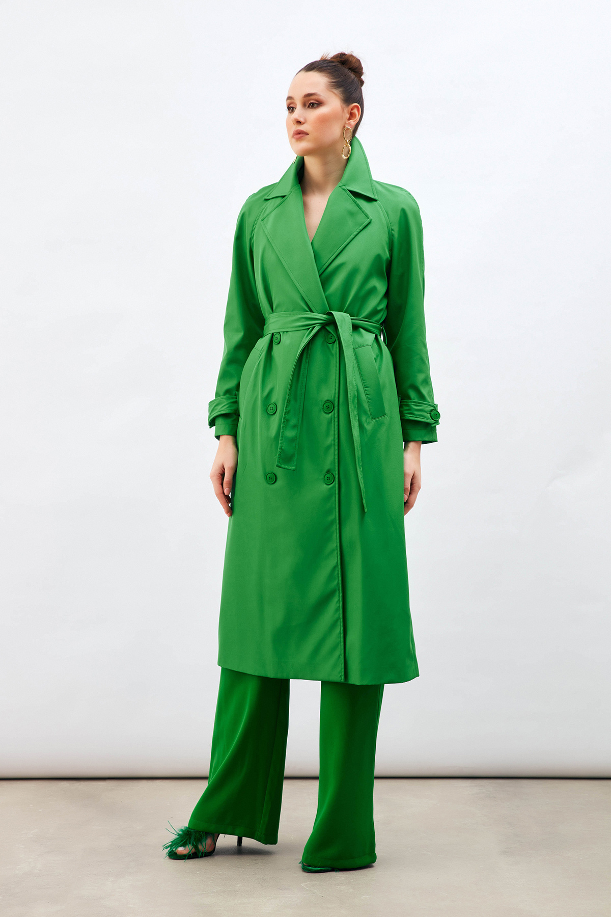 Sateen-Ζώνη Long Trench - Πράσινη 5