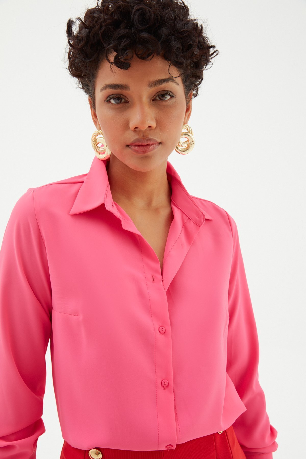 Sateen-قميص فوشيا طويل الظهر 2
