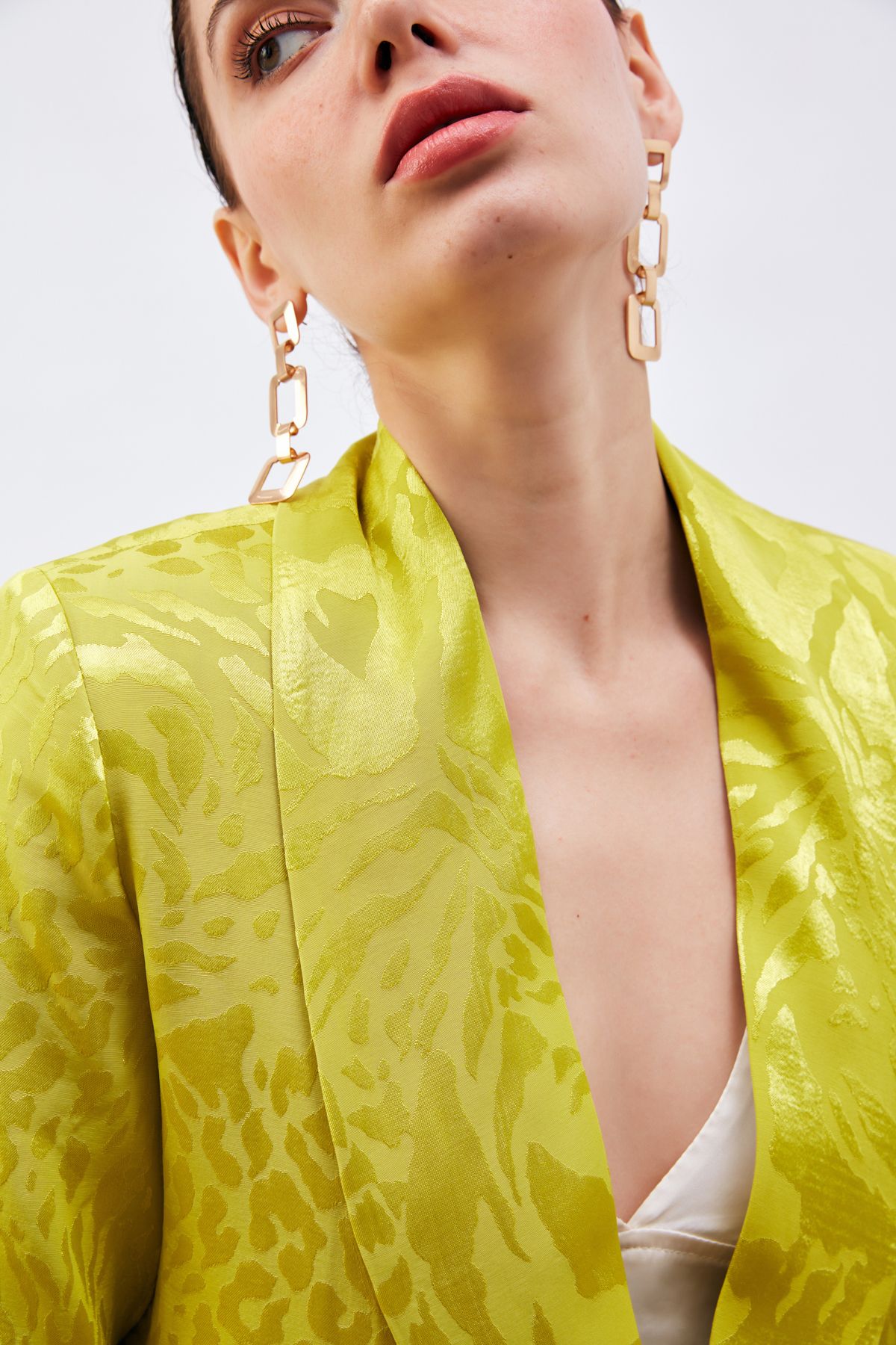 Sateen-Jachetă din satin cu model verde ulei 6