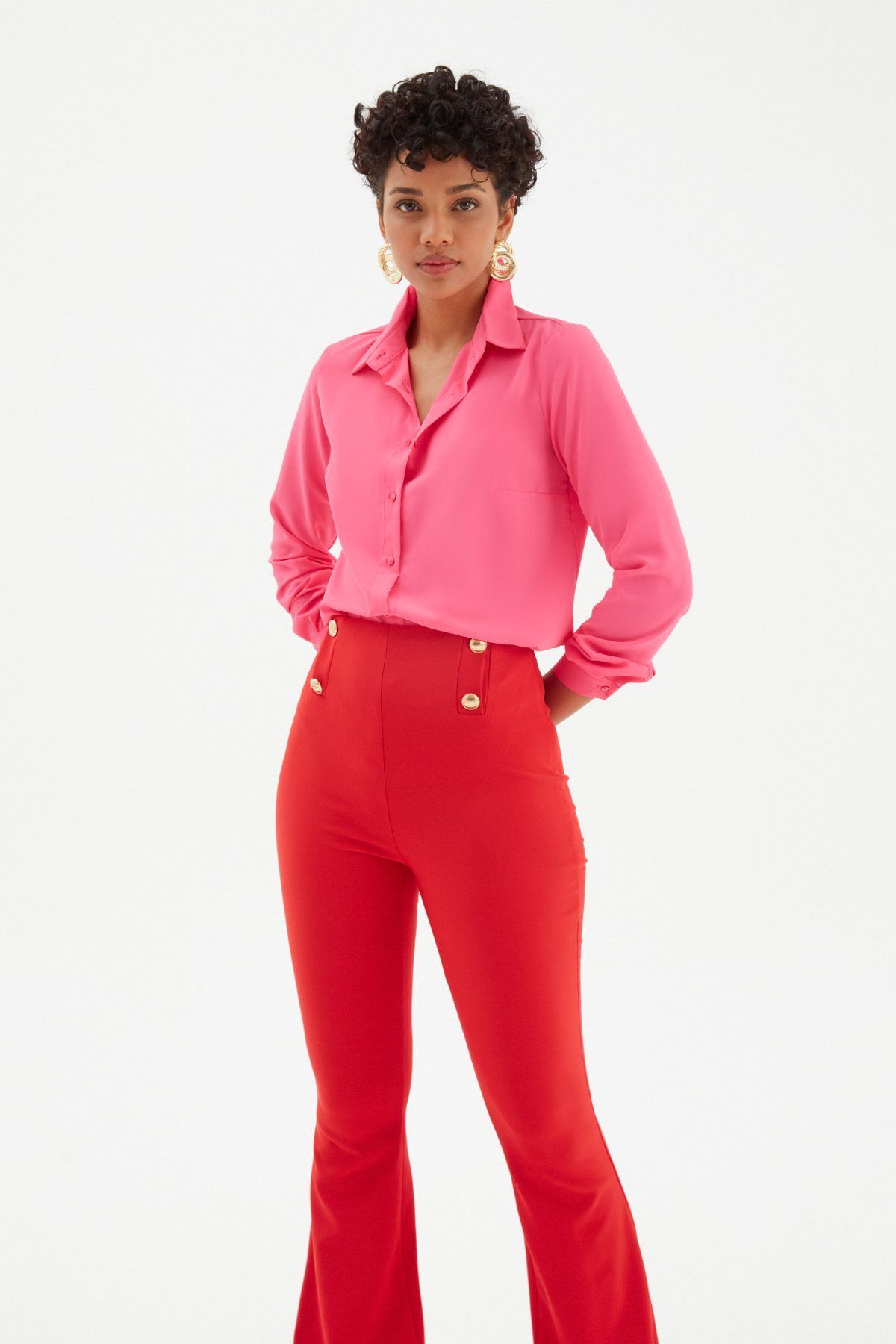 Sateen-قميص فوشيا طويل الظهر 4