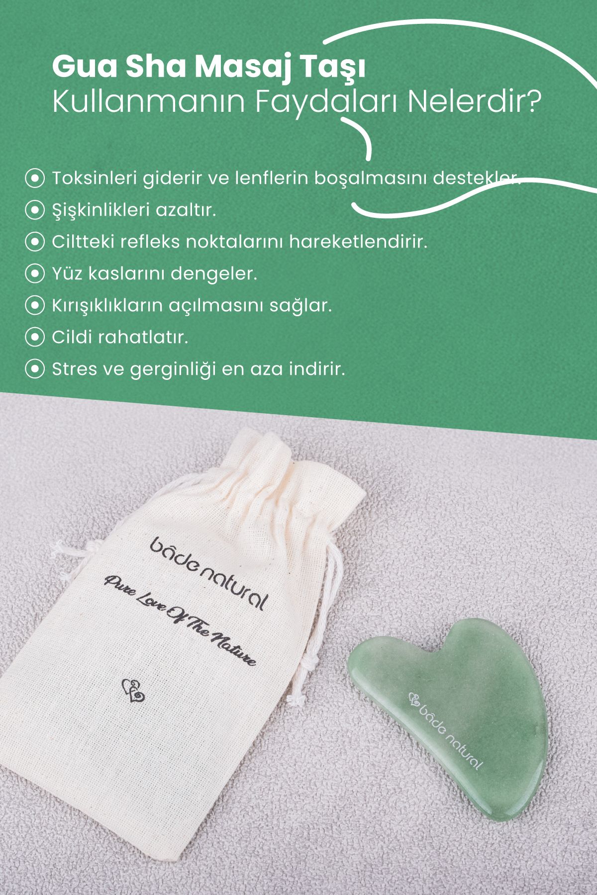 سنگ ماساژ صورت Jade Gua Sha 100% طبیعی و واقعی Bade Natural