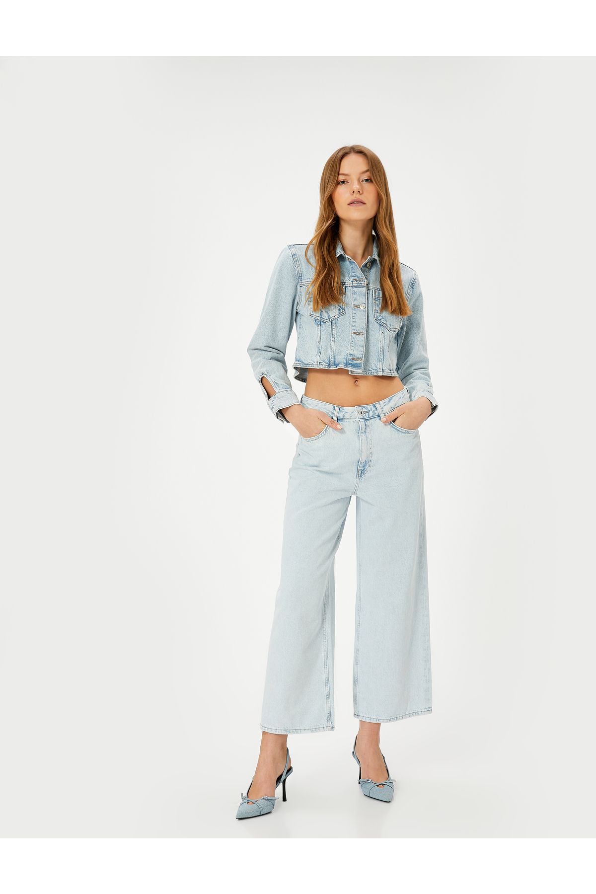 شلوار جین گشاد کوتاه با جیب کمری استاندارد - شلوار جین گشاد Bianca Crop