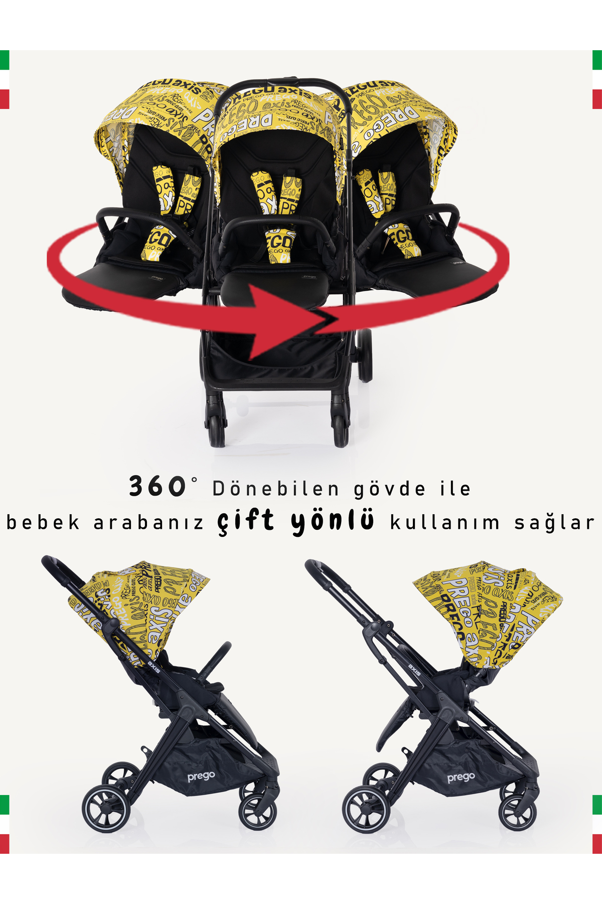 Prego Axis 360 Derece Dönebilen Oturma Üniteli Çift Yönlü Bebek Arabası fotoğrafı 2 (önizleme)