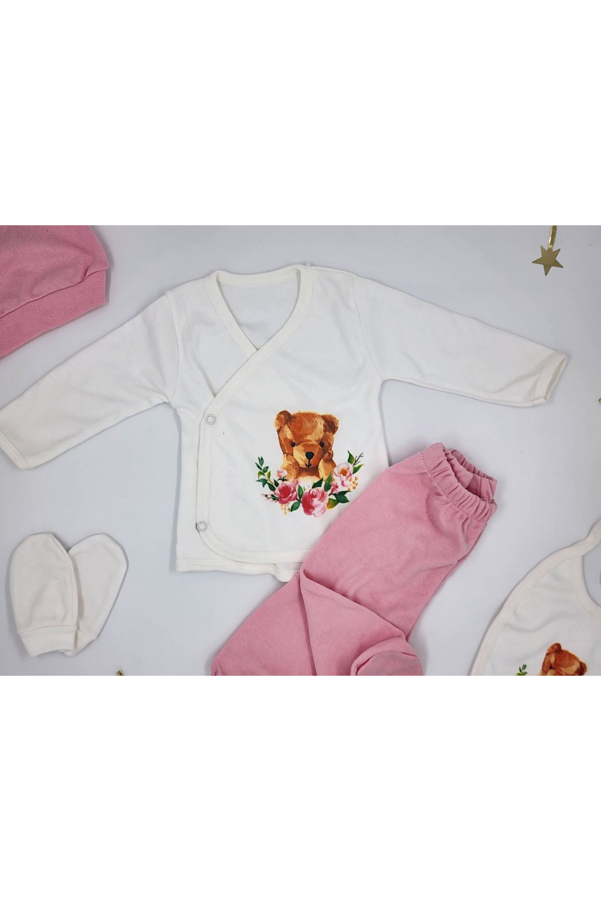 By Cwhr %100 Pamuk Kutulu Yenidoğan Kız Bebek 5 Li Hastane Çıkış Seti Kız Bebek 5 Li Hastane Çıkışı fotoğrafı 2 (önizleme)