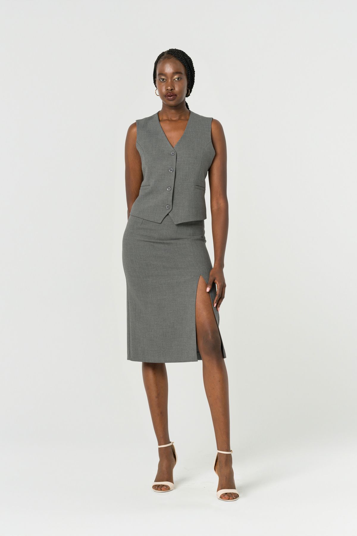 Usainte Below The Knee Length Double Women s Top And Bottom Set Composed Of Side Slit Skirt And Vest for Women price in Dubai UAE Compare Prices