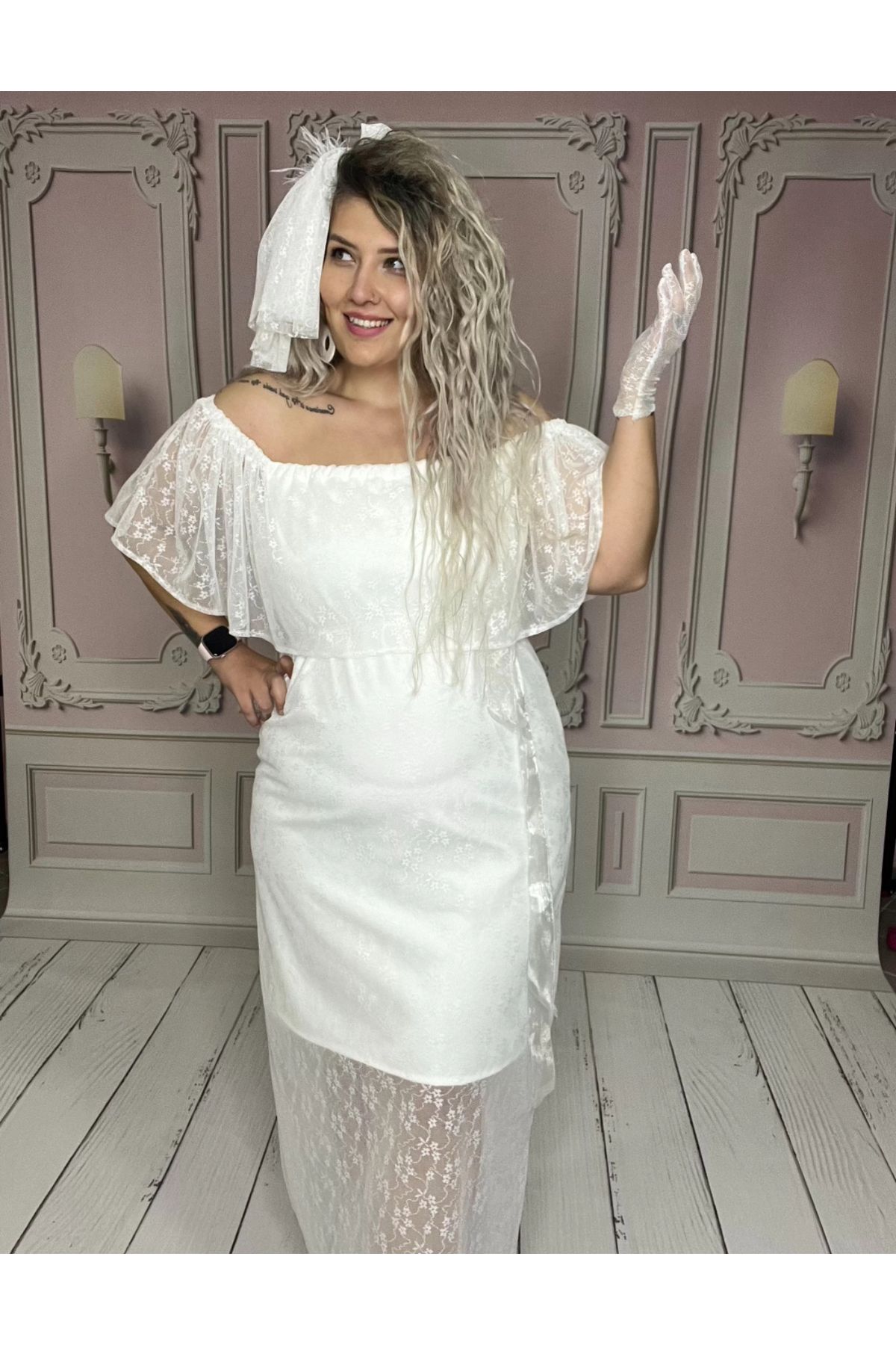 NA ADDESIGN-Λευκό Δαντελένιο Φόρεμα Plus Size - για Γάμο και After Party 1