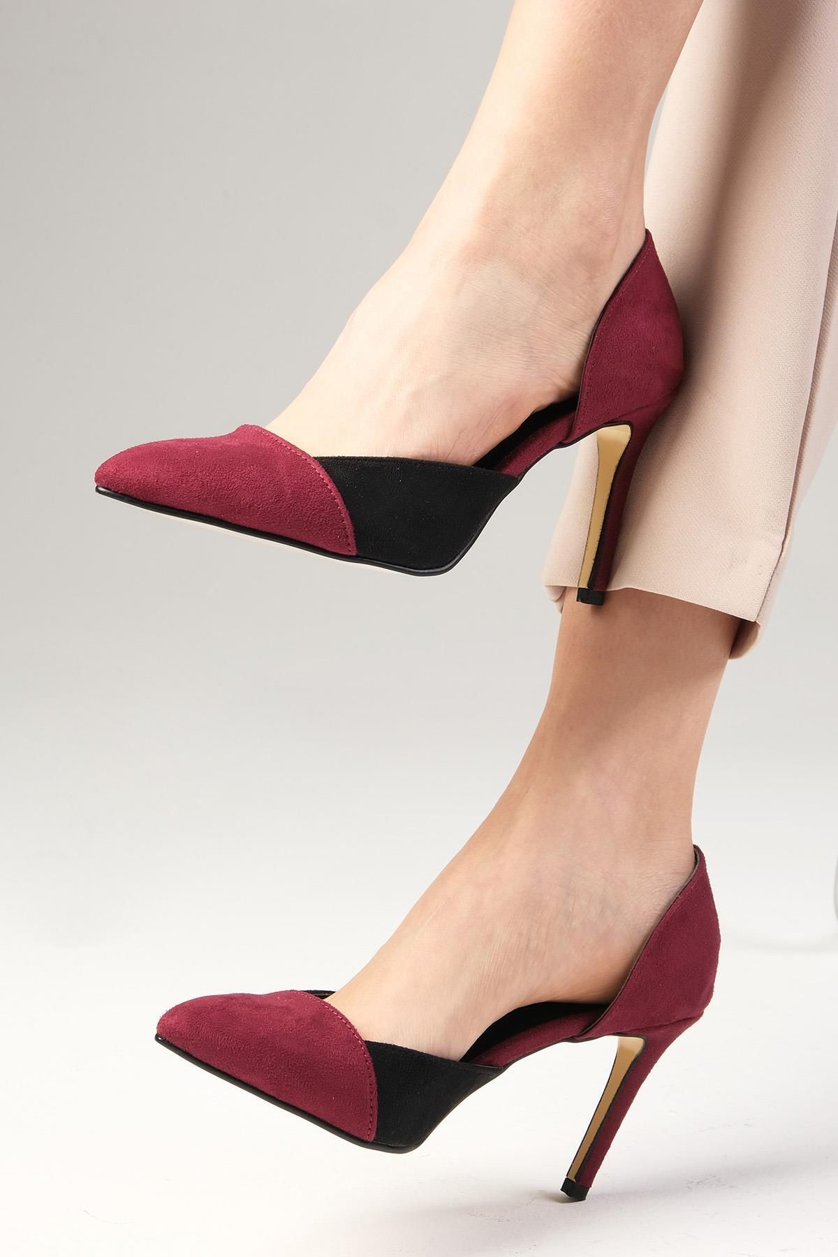 Mio Gusto-Brien – Wildlederschuhe mit Farbblockierung in Burgunderrot und Schwarz für Damen mit Stilettoabsatz 5