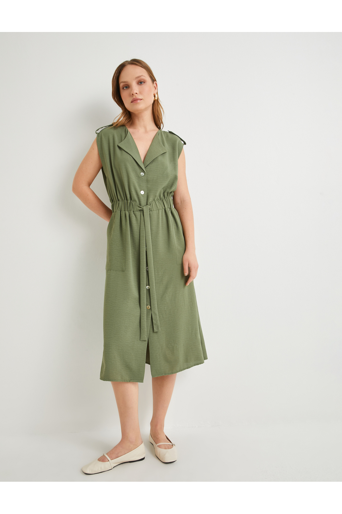 پیراهن میدی کمربند کمربند جیبی کمربند